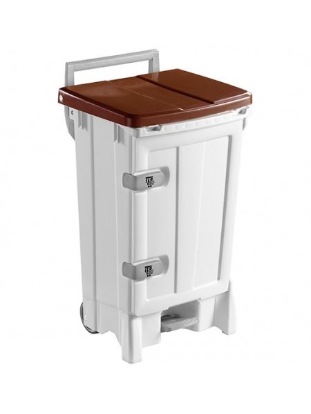 Контейнер OpenUp90 с педалью, дверью и коричневой крышкой, полипроп. 90л, белый (00005700J)
