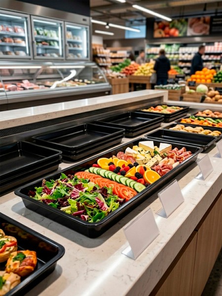 Салатник для выкладки продуктов, 80х31,5х6 см, черный, поликарбонат, Welshine. (0064)