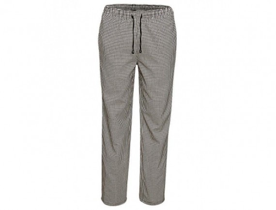 Брюки поварские, унисекс, на резинке со шнурком, боковые и задний карманы, 65% п/э, 35% х/б, 150gsm, черно-белая клетка, размер XXL, ISMONT. (01 M010-03-XXL)