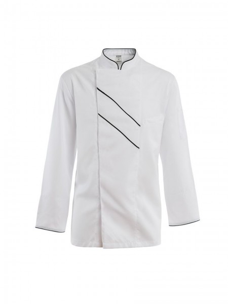 Китель поварской, длинный рукав, на кнопках, 65% полиэстер, 35% хлопок, 200 gsm, белый с черной отделкой, рамзер 46, ISMONT. (01 M032-12-46)