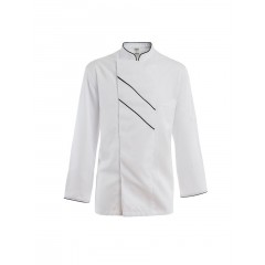 Китель поварской, длинный рукав, на кнопках, 65% полиэстер, 35% хлопок, 200 gsm, белый с черной отделкой, размер 52, ISMONT. (01 M032-12-52)