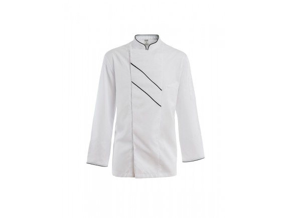 Китель поварской, длинный рукав, на кнопках, 65% полиэстер, 35% хлопок, 200 gsm, белый с черной отделкой, размер 52, ISMONT. (01 M032-12-52)