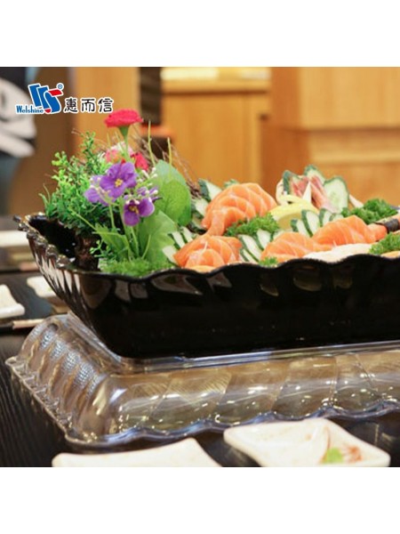 Салатник с волнистым краем для выкладки продуктов, 41,7х31,7х7,7 см, черный, поликарбонат, Welshine. (0829)