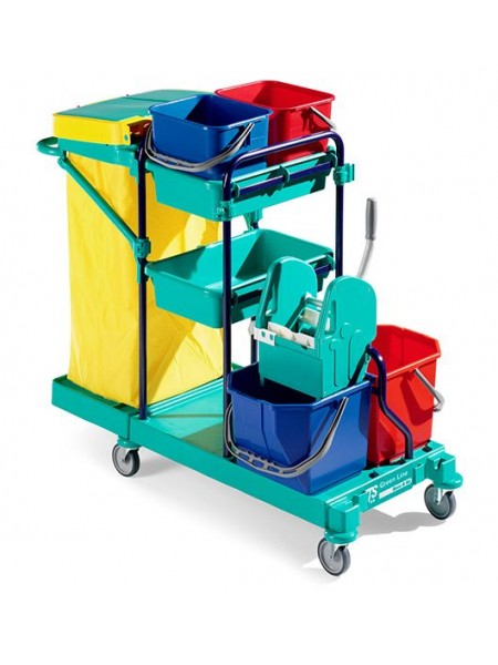Тележка GREEN 150, 2*15л ведра, 2*12л ведра, отжим Тес, с синими стойками и колесами диам. 100 мм (0B003150)