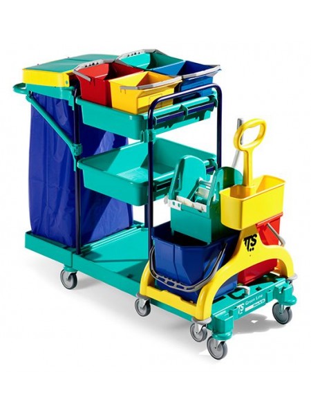 Тележка GREEN 450, с синими стойками и колесами диам. 100 мм,Nick30, 4*6л ведра, отжим Тес (0B003450)