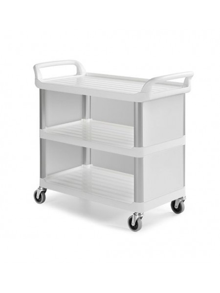 Тележка сервисная, белого цвета из полипропилена с 3 полками, закрытыми верхними и нижними стенками (0F0A3700W)
