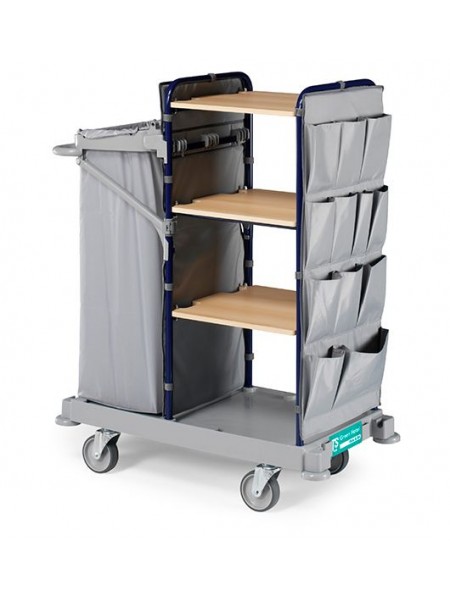 Тележка для горничных универсальная, с держателем для 120 л. мешка, панель с карманами. (0H003944)