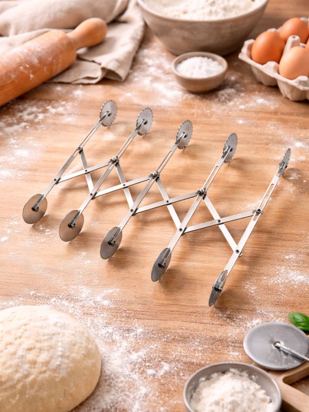 Нож роликовый для резки теста, раздвижной, двухсторонний (ровный/волнистый), по 5 роликов с каждой стороны, нерж.сталь, Henry. (10-039)