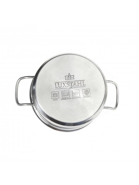 Кастрюля с крышкой 5 л, диаметр 23,5 см, высота 13 см, нержавеющая сталь, Luxstahl. (10-148)