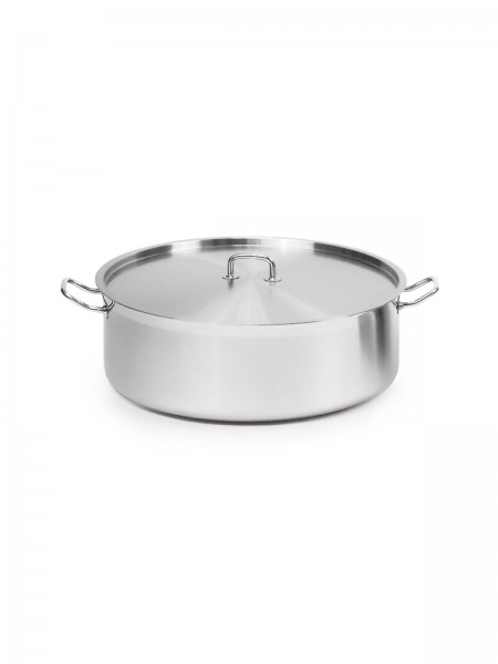 Кастрюля низкая с крышкой 35 л, диаметр 50 см, высота 18 см, нержавеющая сталь, Luxstahl. (10-3512)