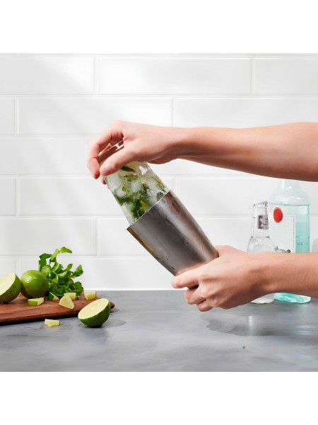 Шейкер барный для коктейлей Бостон, 800 мл, нерж.сталь, со стеклянным стаканом, Henry. (12-104)