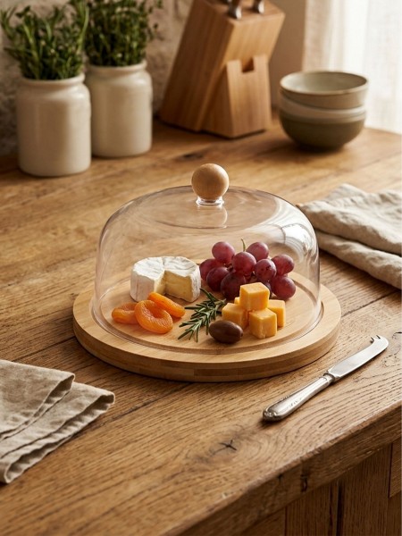 Блюдо бамбуковое с пластиковой крышкой, 20х13 см, Катунь. (15-013736)