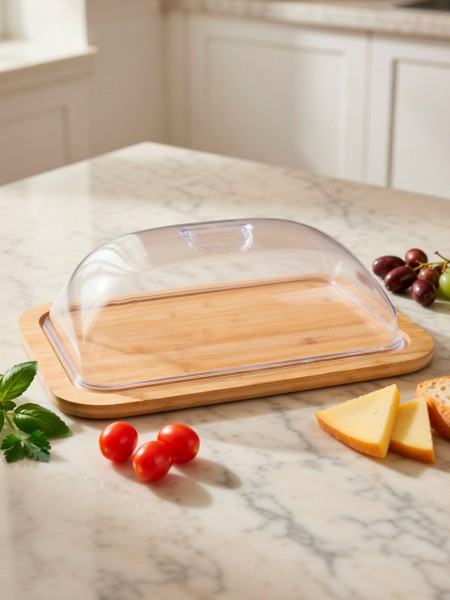 Блюдо бамбуковое с пластиковой крышкой, 47х37х14 см, Катунь. (15-035482)