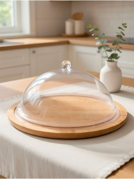 Блюдо бамбуковое с пластиковой крышкой, 41х17 см, Катунь. (15-035483)