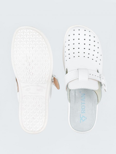 Сабо унисекс с перфорацией, верх натуральная кожа, белые, размер 46, Rotan. (1960-46)