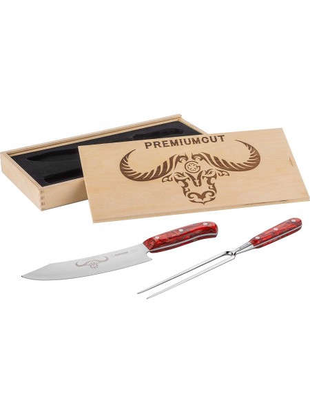 Поварской набор для барбекю PremiumCut, из 2 позиций, шеф нож 20 см и вилка, ручка Red Diamond, Giesser. (1997 2 rd) (1997 2 rd)