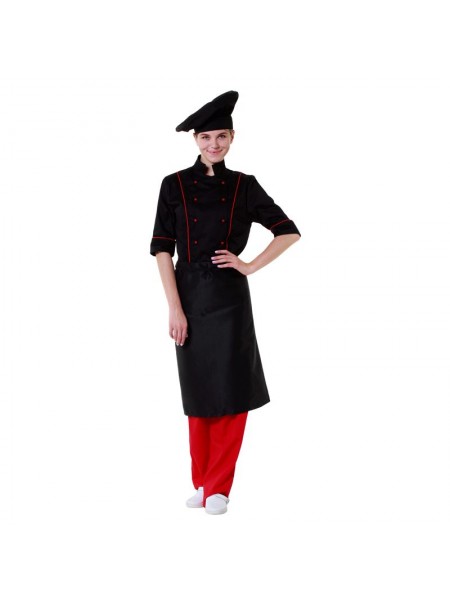 Фартук шеф повара черный, 70х105 см, 65% полиэстер, 35% хлопок. (20-301)