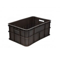 Ящик для продуктов 600x400x250 мм, сплошное дно, перфорированные стенки, цвет черный, Тара. (202)