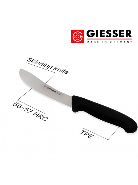 Нож профессиональный разделочный, шкуросъемный, 15 см, ручка TPE черная, Giesser. (2025 15)