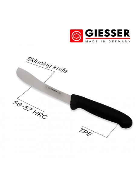Нож профессиональный разделочный, шкуросъемный, 18 см, ручка TPE черная, Giesser. (2025 18)