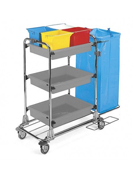 Тележка для горничных универсальная, c полками 3 штуки, 4*6л ведра, держ. для мешка 120 л. (2096)