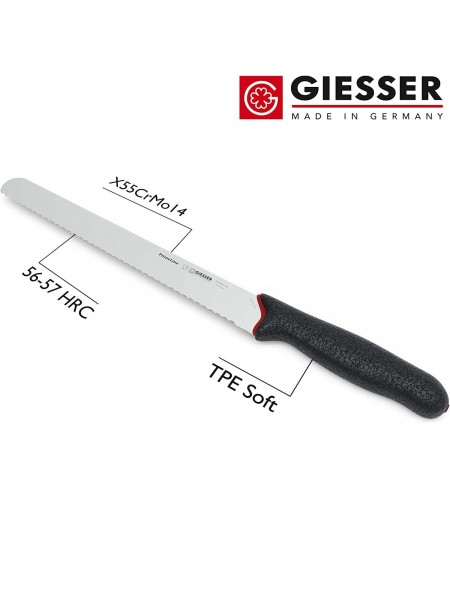 Кухонный нож PrimeLine для нарезки хлеба с зубчатым лезвием, 25 см, Giesser. (217705 w 25)