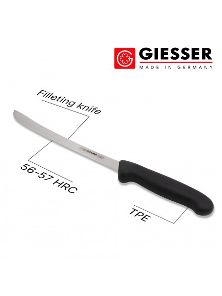 Нож филейный профессиональный 21 см, для разделки рыбы, ручка TPE, Giesser. (2275 21)