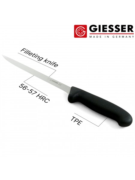 Нож филейный профессиональный 21 см, для разделки рыбы, ручка TPE, Giesser. (2285 21)