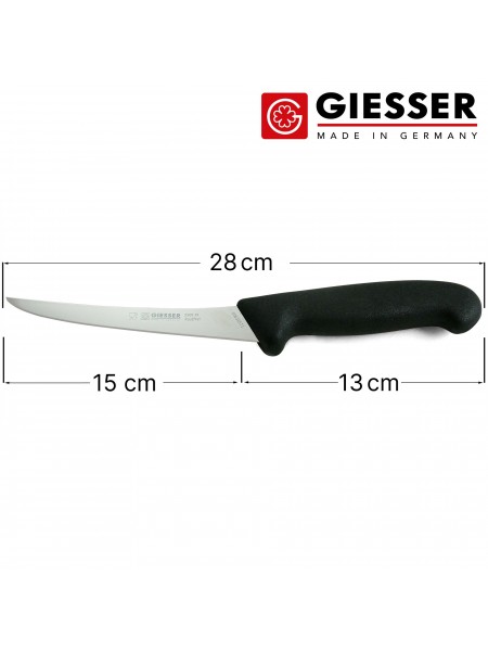 Нож обвалочный профессиональный 15 см, средняя жесткость, для обвалки и разделки мяса, ручка TPE, Giesser. (2505 15)