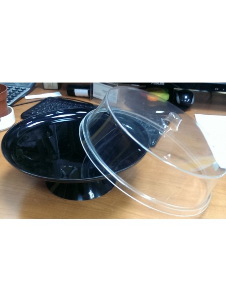 Подставка для торта, D-26 см с прозрачной клошей, черная, пластик, Carlisle. (2560)