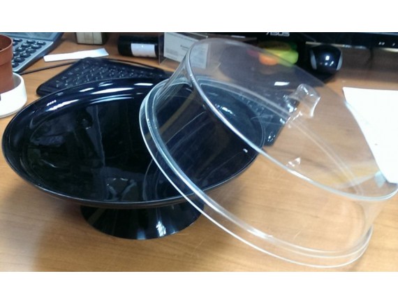 Подставка для торта, D-26 см с прозрачной клошей, черная, пластик, Carlisle. (2560)