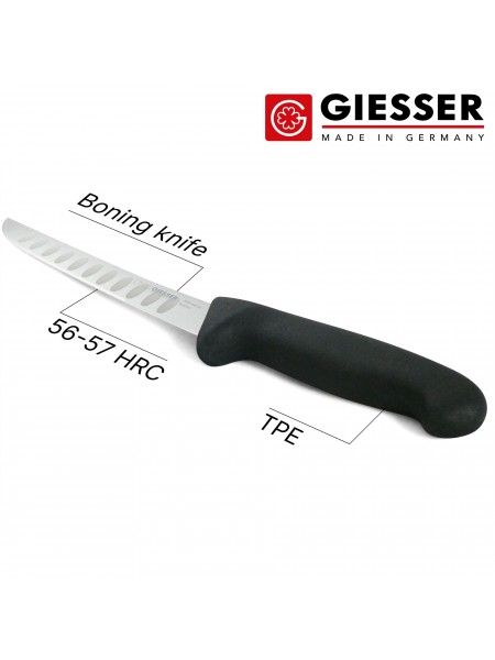 Нож обвалочный профессиональный 15 см, для обвалки и разделки мяса, лезвие с желобками, ручка TPE, Giesser. (2605 wwl 15)