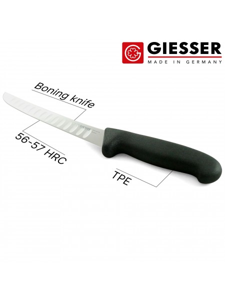 Нож обвалочный профессиональный 18 см, для обвалки и разделки мяса, лезвие с желобками, ручка TPE, Giesser. (2605 wwl 18)