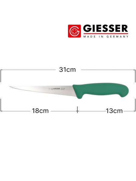 Нож для разделки трески, 18 см, ручка TPE зеленая, Giesser. (3055 18 gr)