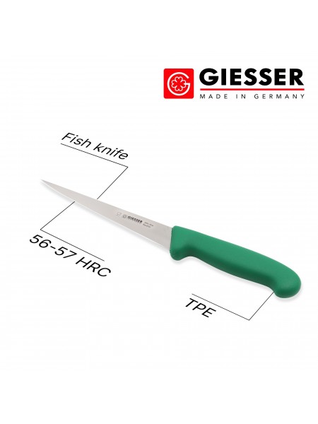 Нож для разделки трески, 18 см, ручка TPE зеленая, Giesser. (3055 18 gr)