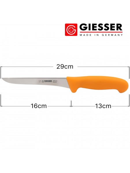 Нож обвалочный профессиональный 16 см, для обвалки и разделки мяса, ручка TPE желтая, Giesser. (3105 16 g)