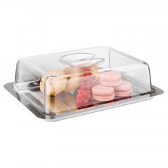 Блюдо металлическое с пластиковой крышкой, 25х19х7см, Paderno. (41422-25)
