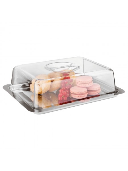 Блюдо металлическое с пластиковой крышкой, 25х19х7см, Paderno. (41422-25)