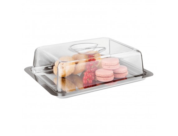Блюдо металлическое с пластиковой крышкой, 25х19х7см, Paderno. (41422-25)