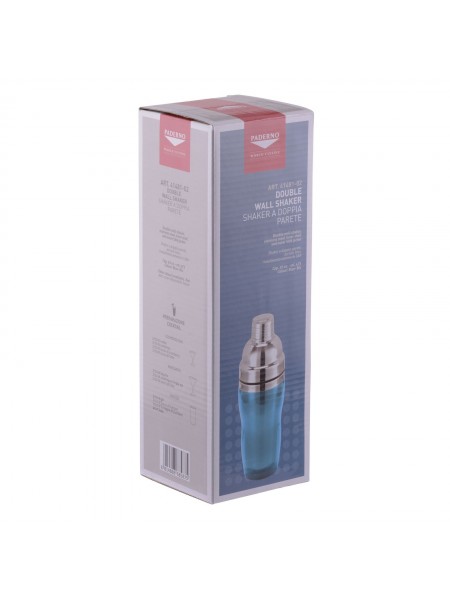 Шейкер барный для коктейлей, 0.55 л нерж.сталь пластик, синий, Paderno. (41481-02)