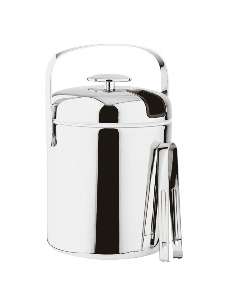 Ведерко для льда с крышкой и щипцами, D-14 см, H-22 см, 1.3 л, хромированный пластик, Paderno. (41513-13)