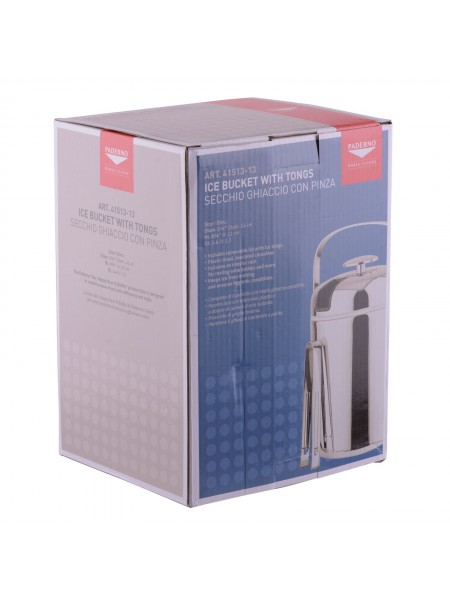 Ведерко для льда с крышкой и щипцами, D-14 см, H-22 см, 1.3 л, хромированный пластик, Paderno. (41513-13)