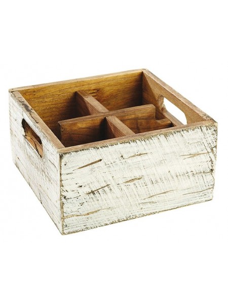 Подставка для сервировки специй, 4 отделения, 17х17х10 см, белая, дерево, Paderno. (41639-30)