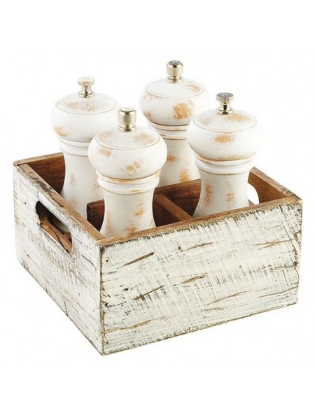 Подставка для сервировки специй, 4 отделения, 17х17х10 см, белая, дерево, Paderno. (41639-30)
