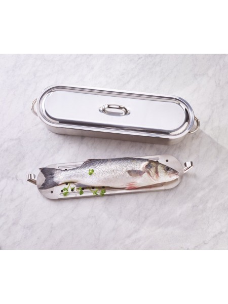 Котел для рыбы с паровой вставкой и крышкой, 46х15,5х10,5 см, нержавеющая сталь, Paderno. (41964-45)