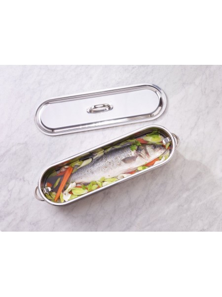 Котел для рыбы с паровой вставкой и крышкой, 61,5х18,5х11 см, нержавеющая сталь, Paderno. (41964-60)