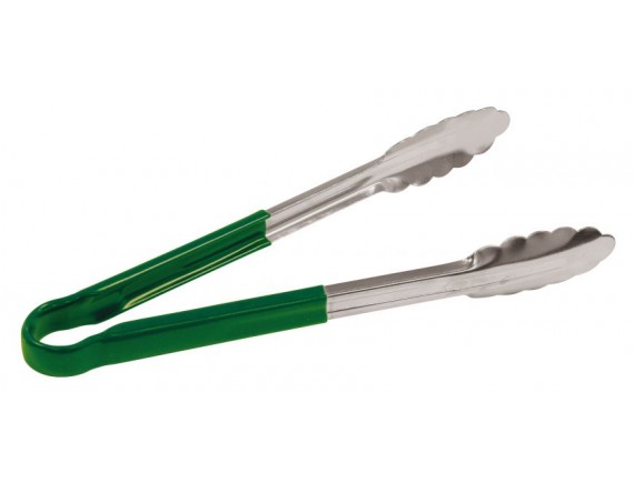 Щипцы кухонные универсальный, 25 см, нержавеющая сталь, с зелеными пластиковыми накладками на ручки, Paderno. (42854G25)