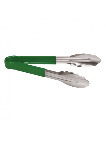 Щипцы кухонные универсальный, 25 см, нержавеющая сталь, с зелеными пластиковыми накладками на ручки, Paderno. (42854G25)
