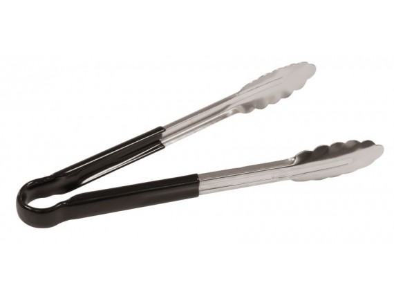 Щипцы кухонные универсальные, 25 см, нержавеющая сталь, с черными пластиковыми накладками на ручки, Paderno. (42854K25)