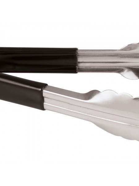 Щипцы кухонные универсальные, 25 см, нержавеющая сталь, с черными пластиковыми накладками на ручки, Paderno. (42854K25)